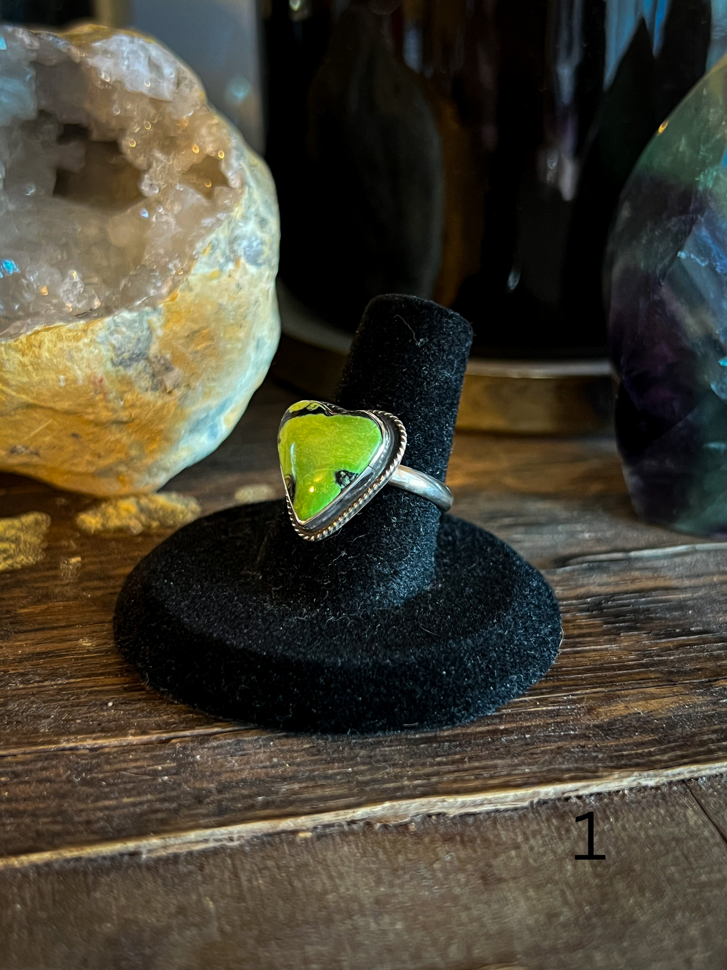 Lime Green Turquoise Heart Rings
