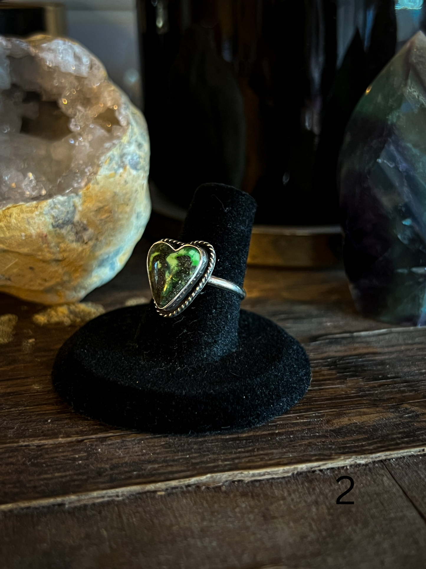 Lime Green Turquoise Heart Rings