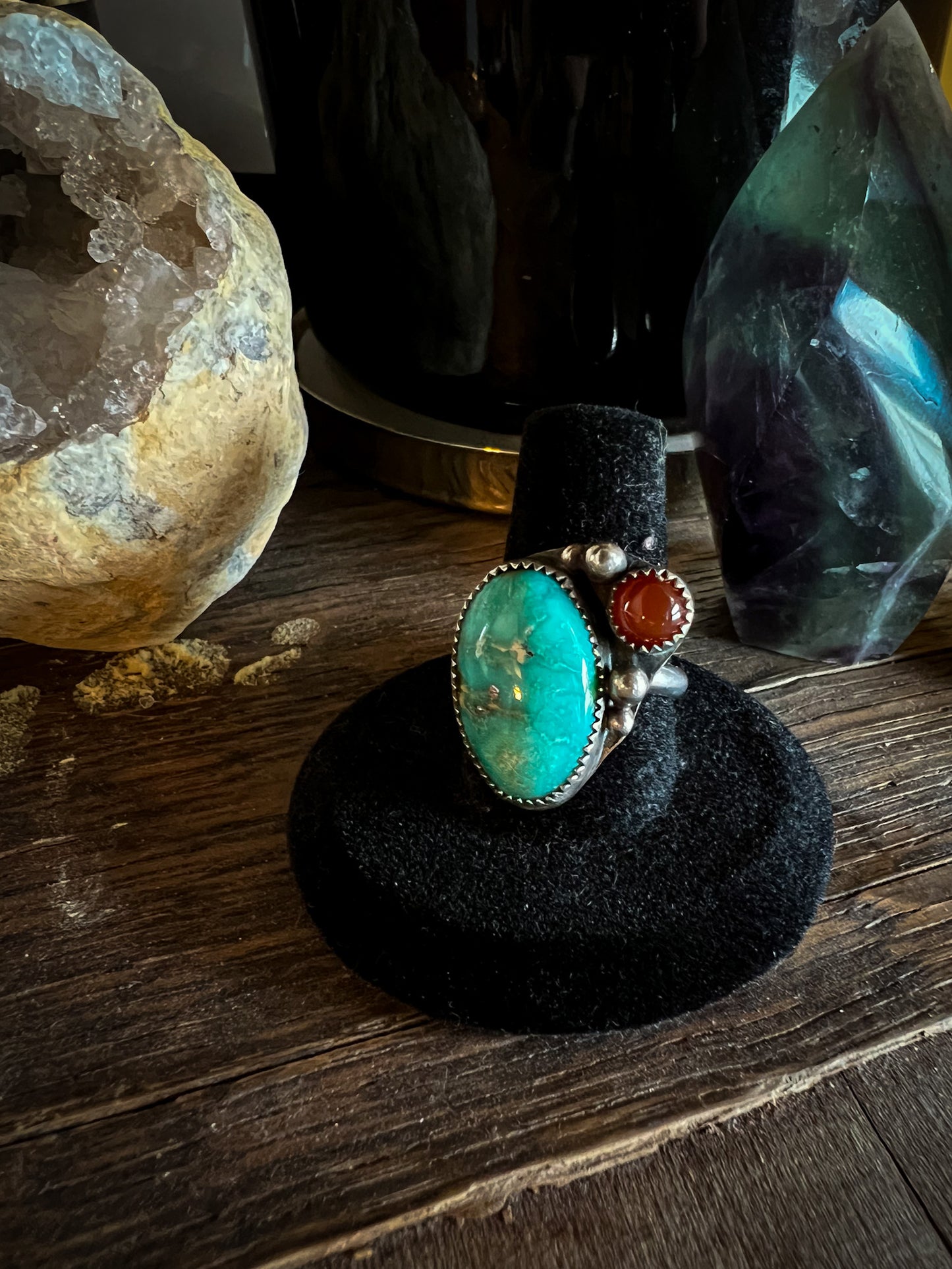 Turquoise with small Carnelian cabochon Ring