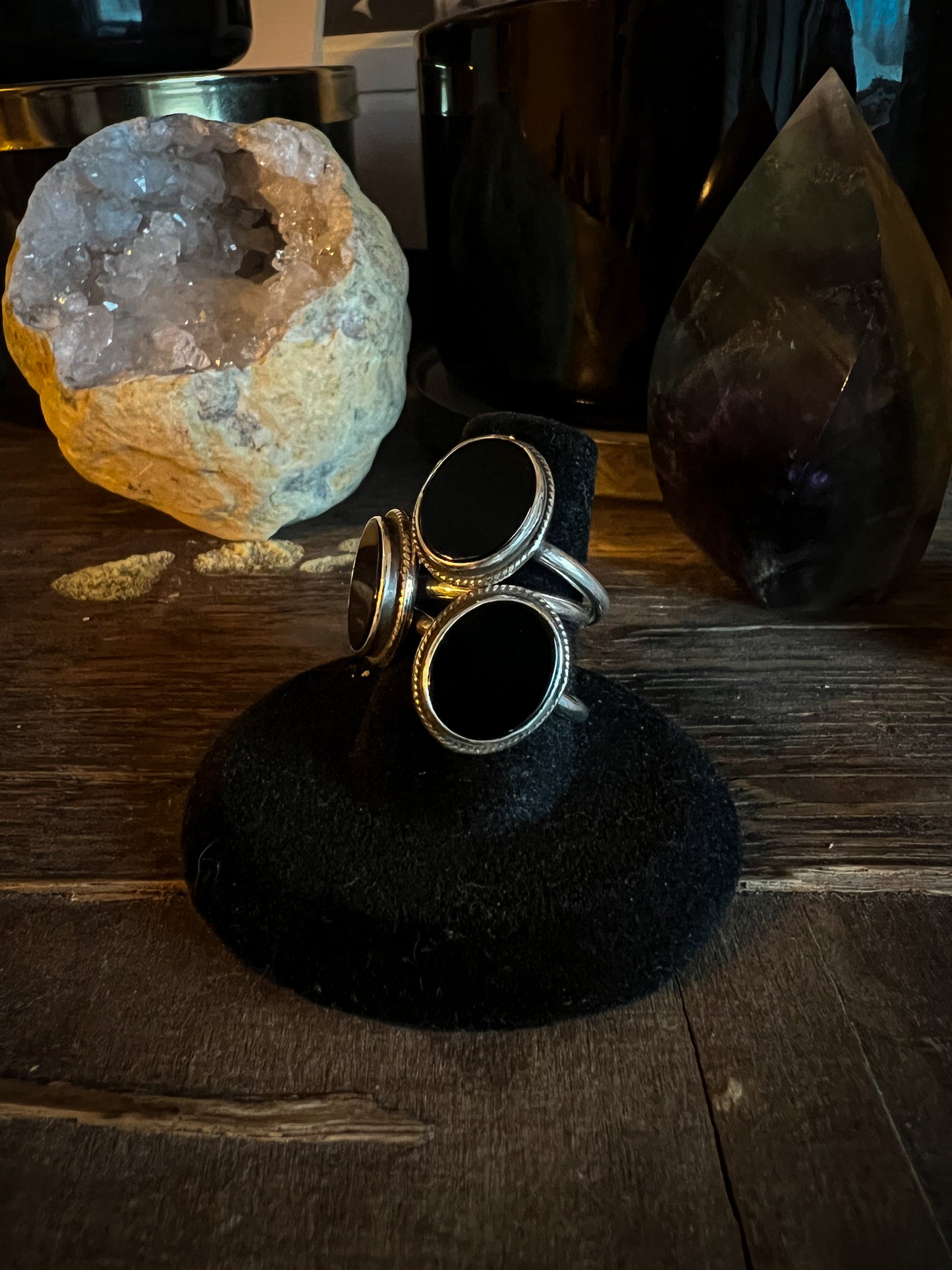 Black onyx flat oval ring