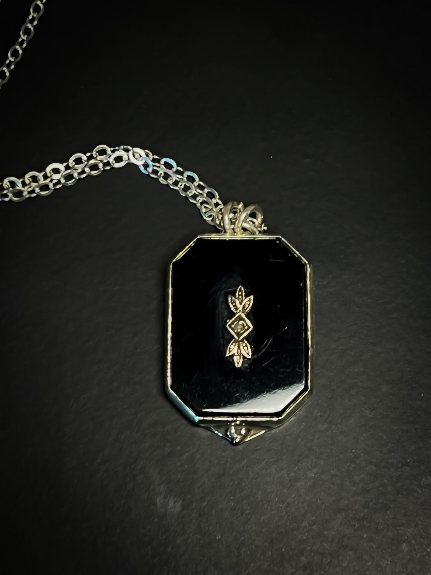 Black Onyx diamond inlay necklace