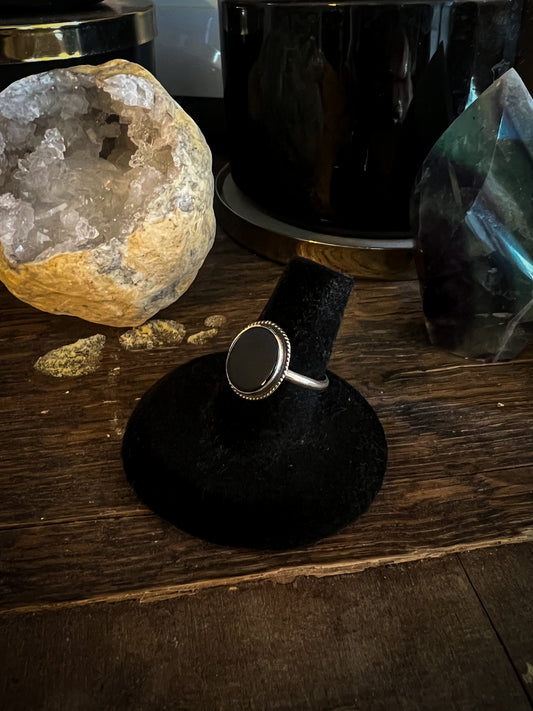 Flat Black Onyx Ring