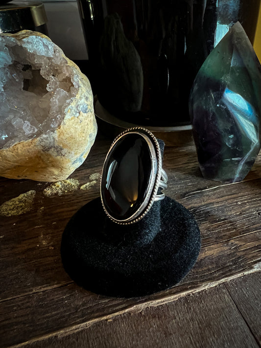 Large Black Oval Onyx Ring