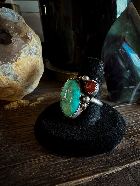 Turquoise with small Carnelian cabochon Ring