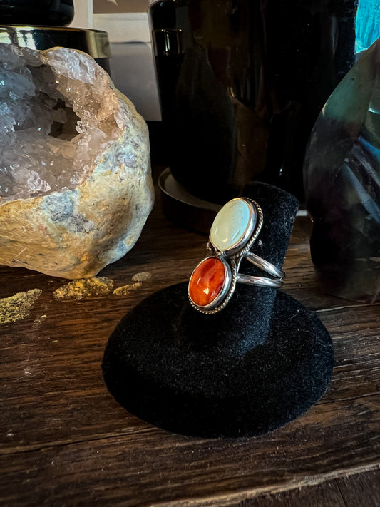 Double stacked Ring - Turquoise and Spiny Oyster