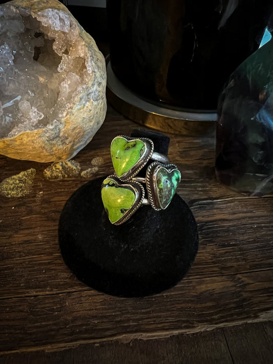 Lime Green Turquoise Heart Rings
