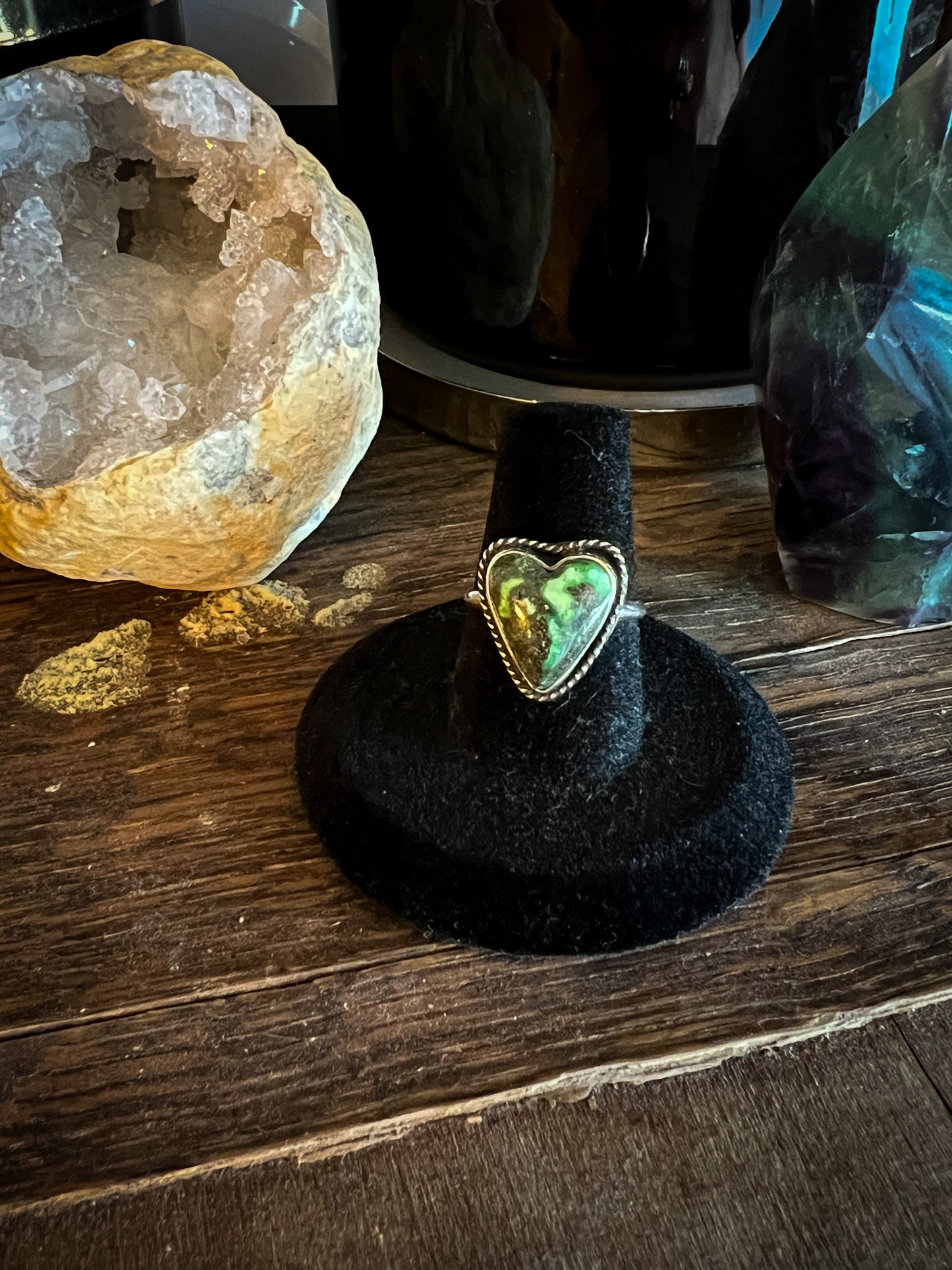 Lime Green Turquoise Heart Rings