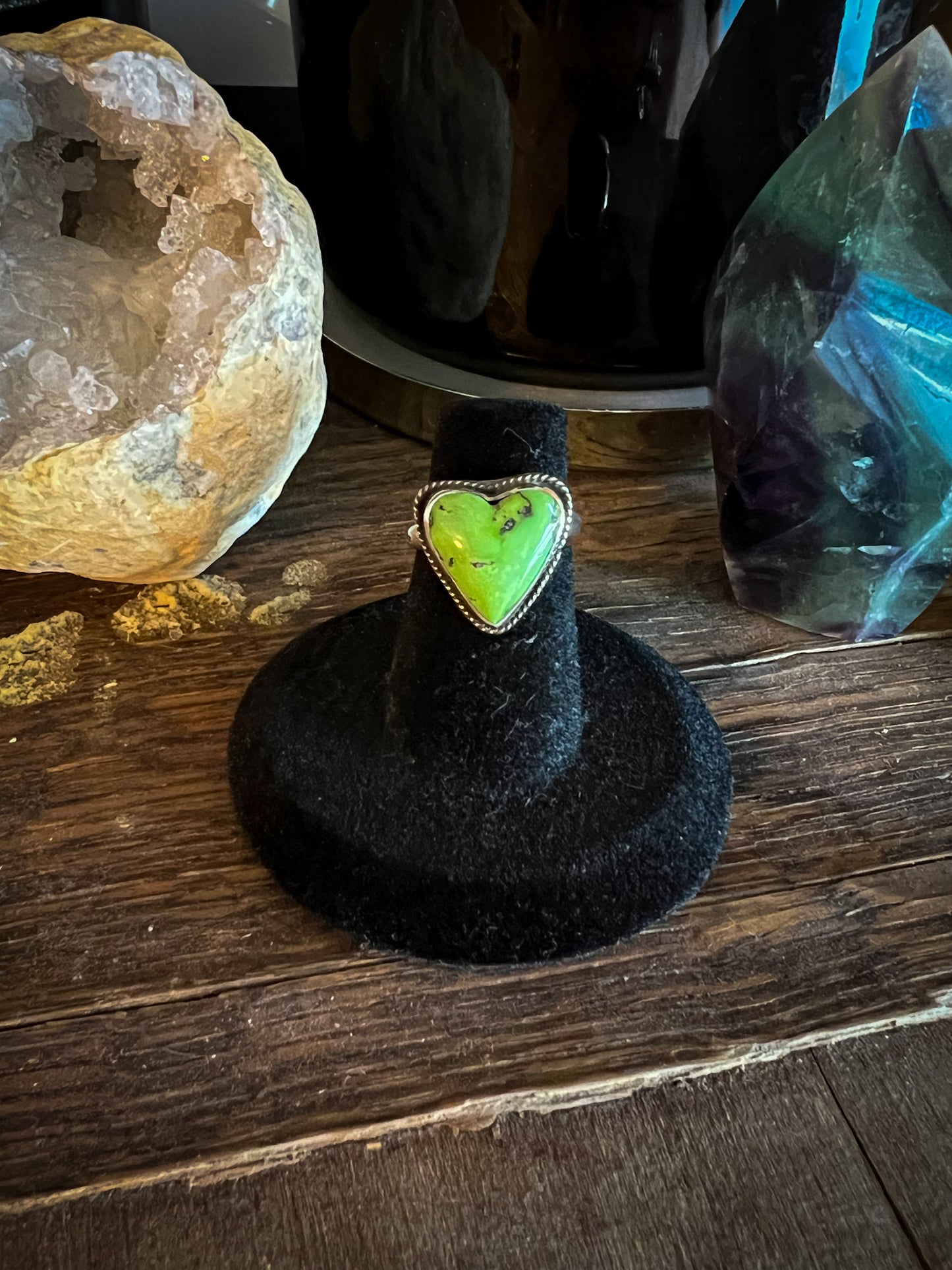Lime Green Turquoise Heart Rings